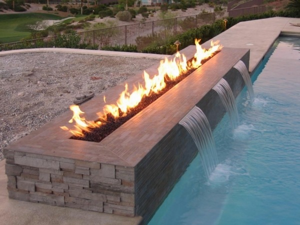 swimming-pool-modern-outdoor-fireplace water cascade
