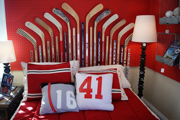 teen room design hockey sticks