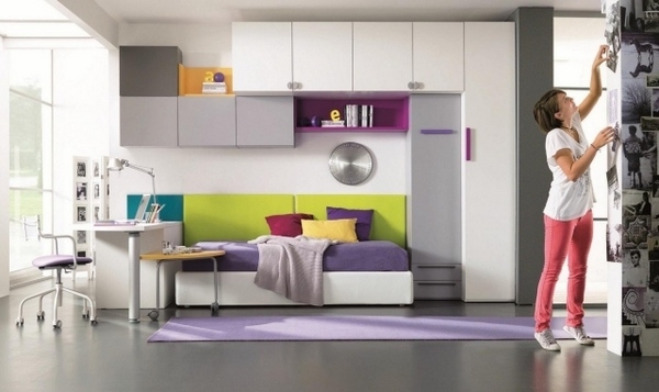 teenager room furniture wall asymmetric colorful accents