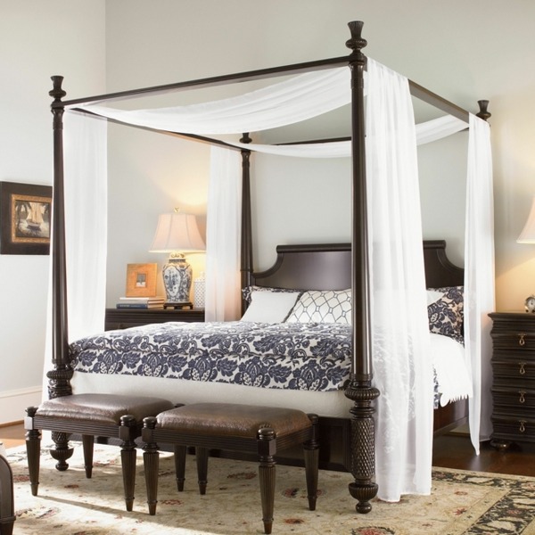 traditional-bedroom-furniture-wooden-canopy-bed-dark-wood-side-tables