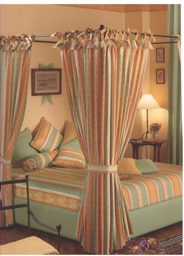 traditional canopy bed design idea green orange stripes