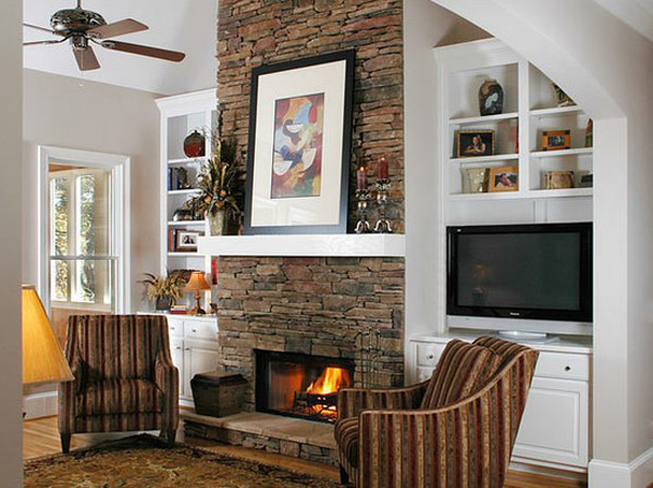 traditional design idea living room white shelves 