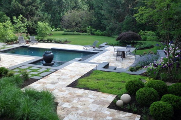 traditional landscaping house pool