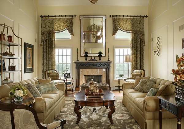 traditional living room design beautiful window valance curtains
