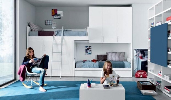 unisex childrens bunk beds storage cabinets open shelves