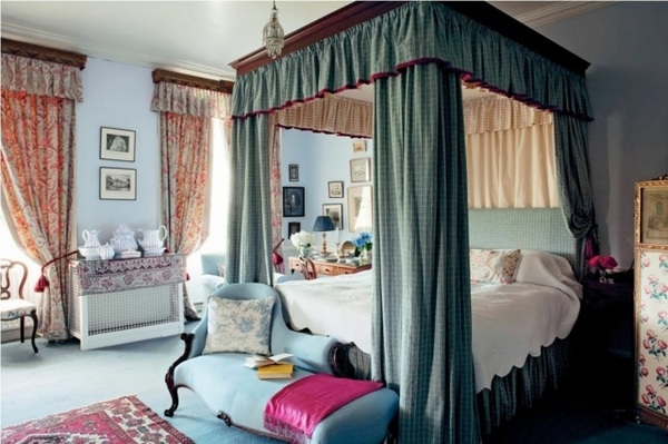 vintage bedroom furniture blue canopy bed curtains