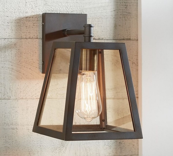 wall lamp exterior metal trapezoid shape light bulb