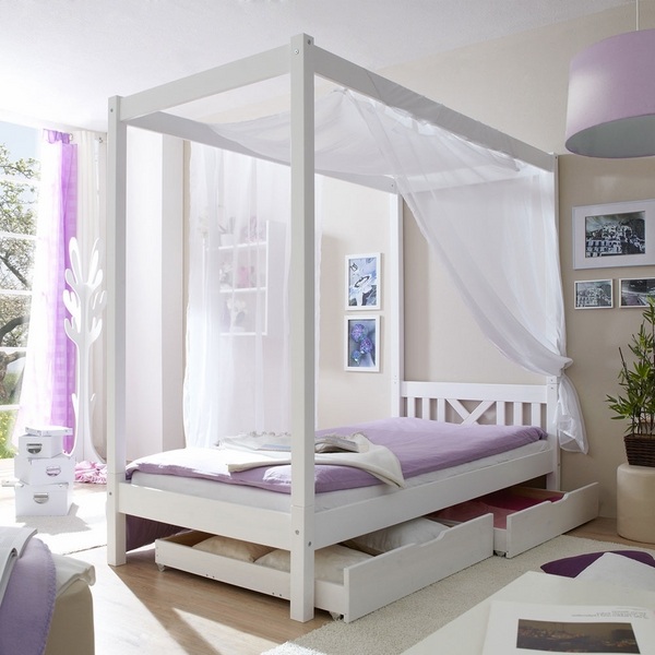 white purple bedroom interior storage drawers