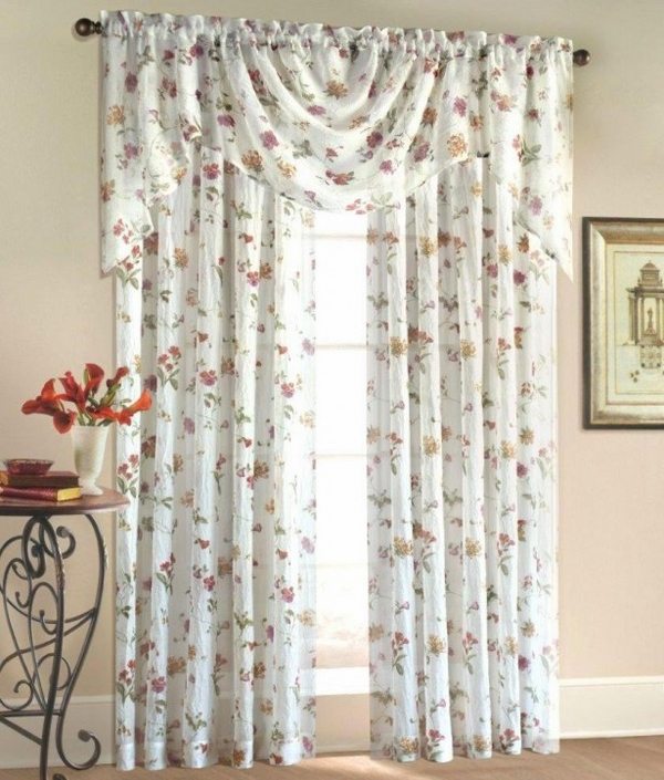 white satin valance curtains for living room floral motif