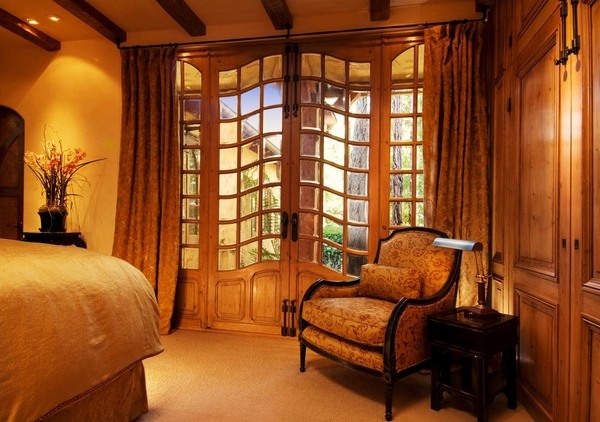 Bedroom design wooden French doors patio doors