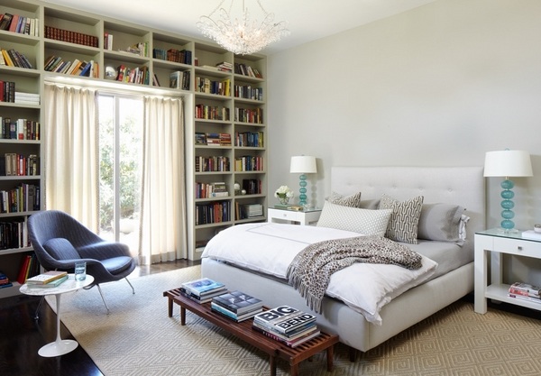 Bedroom wall bookshelf storage space ideas modern apartment