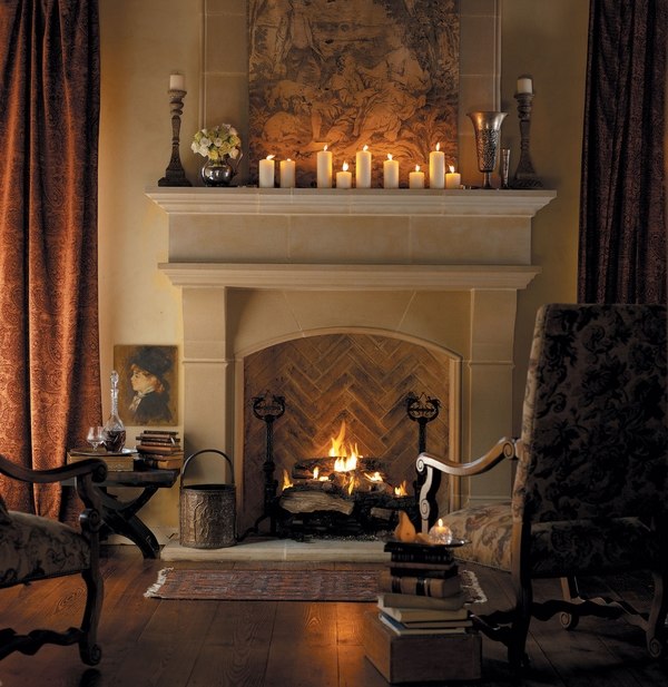 Cast-stone-fireplace-mantel-classic style living room