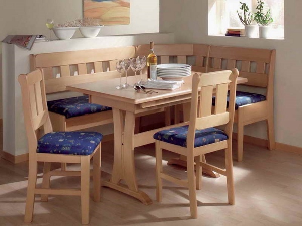 Chic-kitchen-nook-set-light wood blue upholstery 