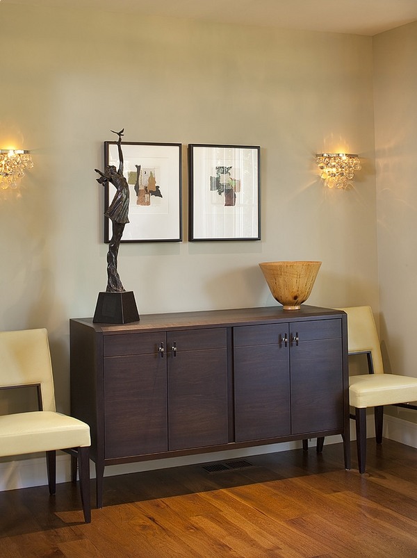 Contemporary dining room-wall-sconces-credenza sculpture