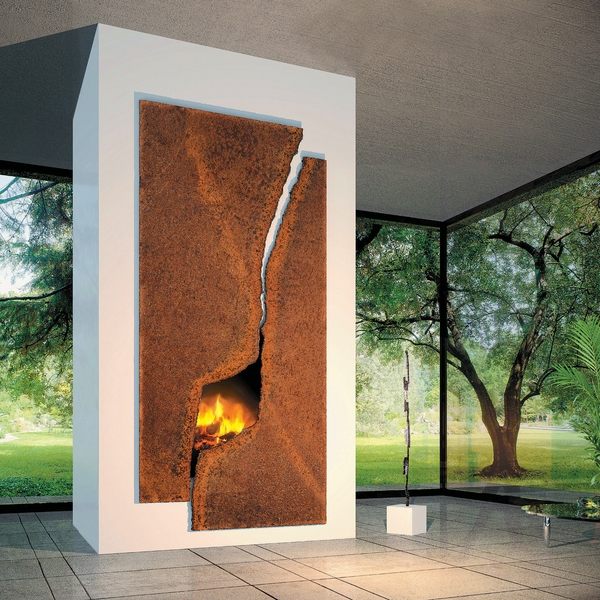 Contemporary-fireplace-surround-rusted-steel contemporary living room