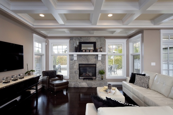Contemporary living room design beautiful ceiling coffers