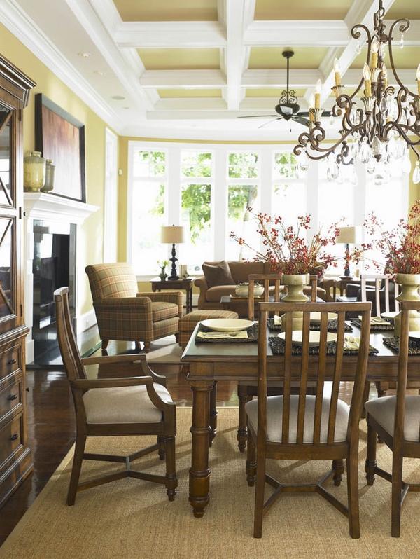 Dining room ceiling ideas coffers iron chandelier