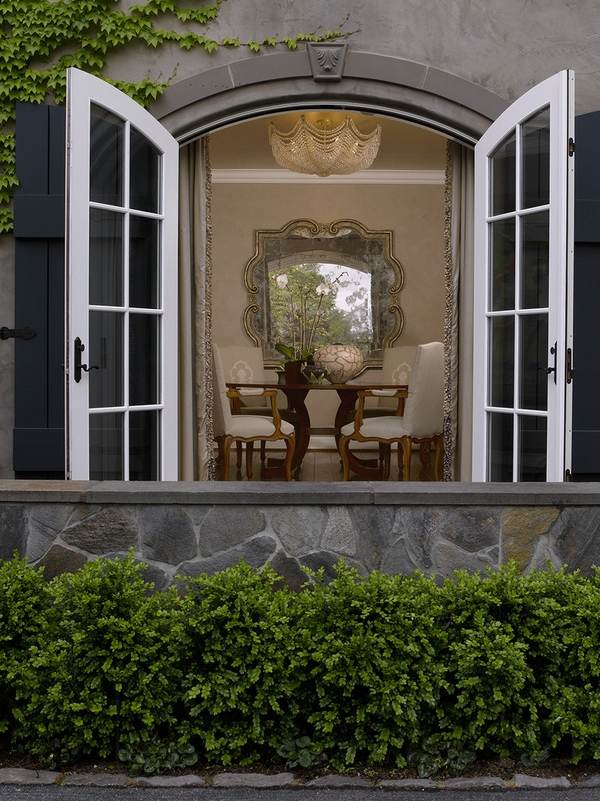 Dining room with white-french-doors 