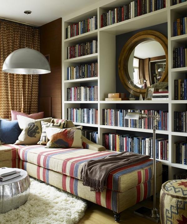 Family room furniture ideas wall bookshelves white wood