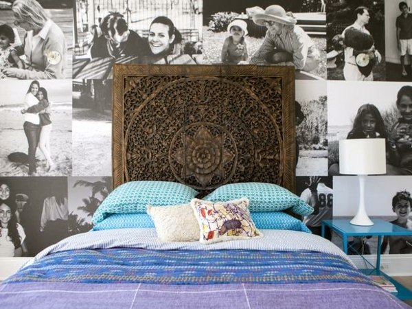 small-bedroom-ideas-decorative photo wall feng shui headboard