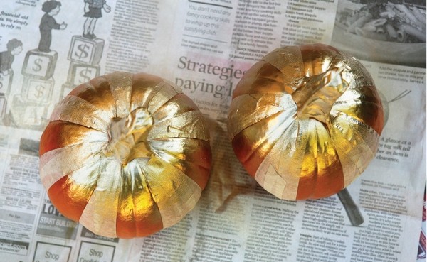 Gold striped pumpkin DIY autumn decorations