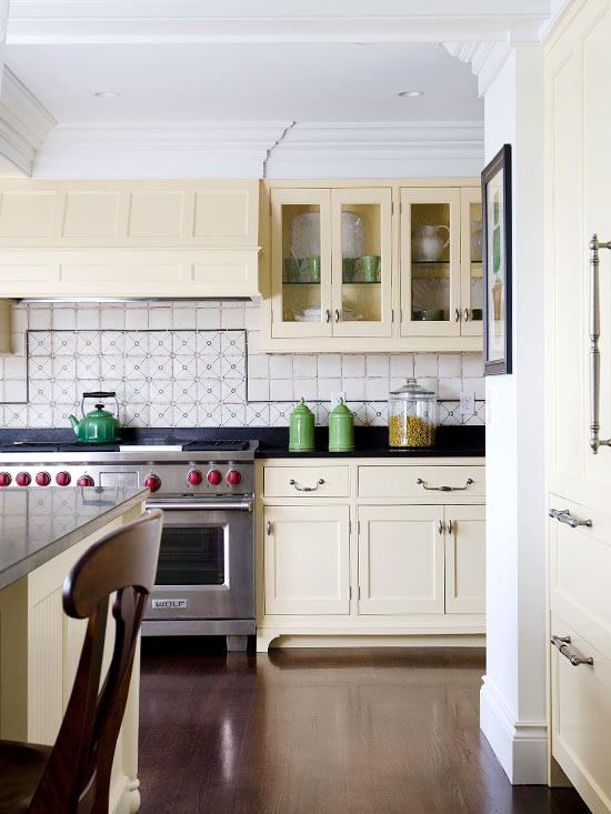 Kitchen With Custom Backsplash White Cabinets