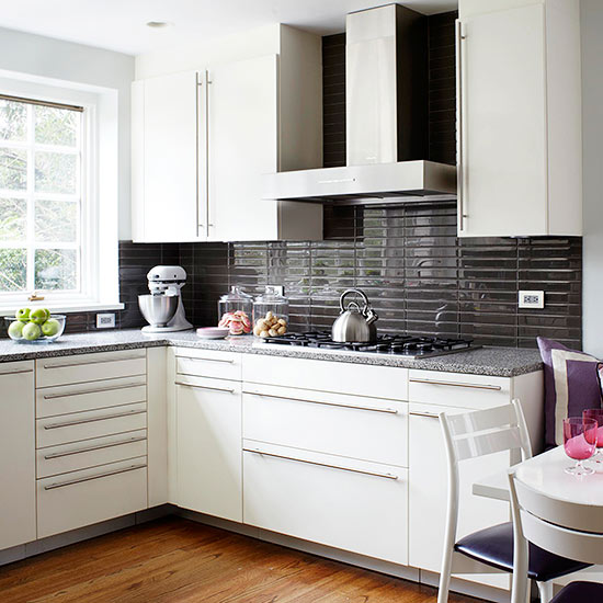white cabinets brown subway tiles
