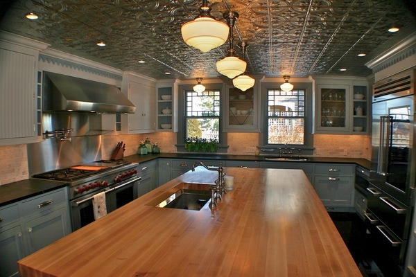 Kitchen interior with beautiful tin tiles