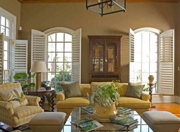 Living Room French doors white-plantation-shutters