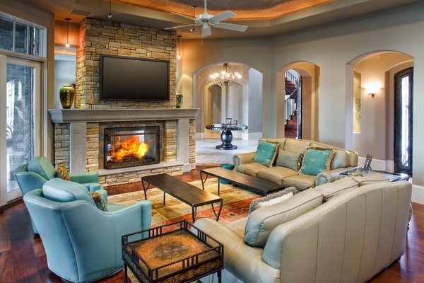 Living-room-fireplace stone mantel-natural-stone-fireplace-surround