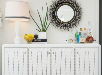 Modern-Dining-Room-Mirror-Contemporary-credenza-cabinet-leather- studs