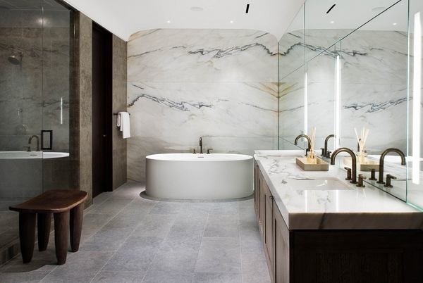 Modern-bathroom-vanities-ideas wood marble large mirror