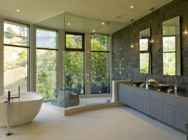 Modern-bathroom-vanities-cabinets natural materials wood natural stone