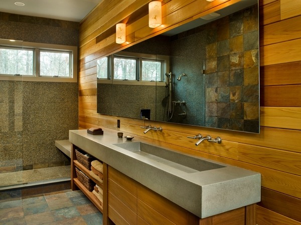 Modern-bathroom-vanities-cabinets storage space open shelves wood concrete 