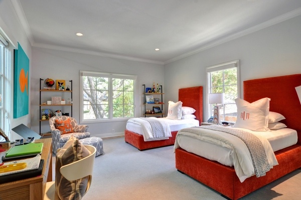 Modern kids bedroom furniture tufted headboards red