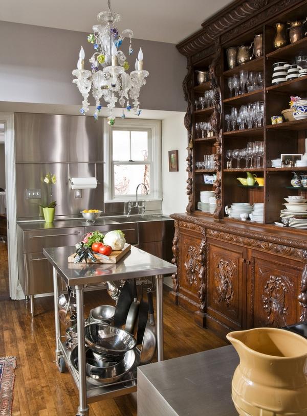 Murano glass chandelier modern eclectic kitchen