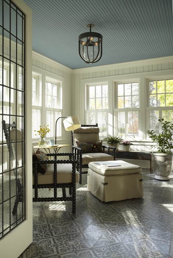 Porch furniture bead board ceiling blue