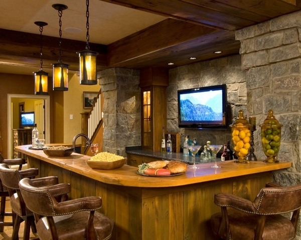 basement remodeling ideas bar stone wall