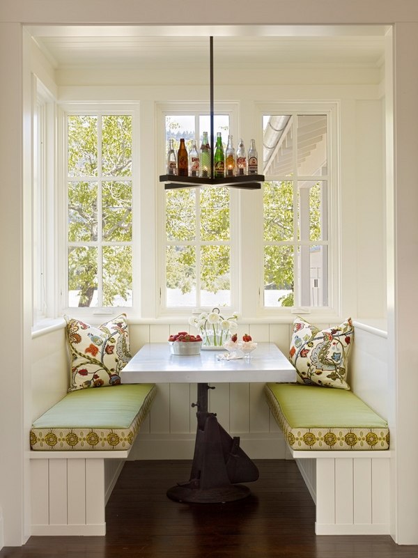 breakfast-nook-ideas-breakfast-nook table white benches 