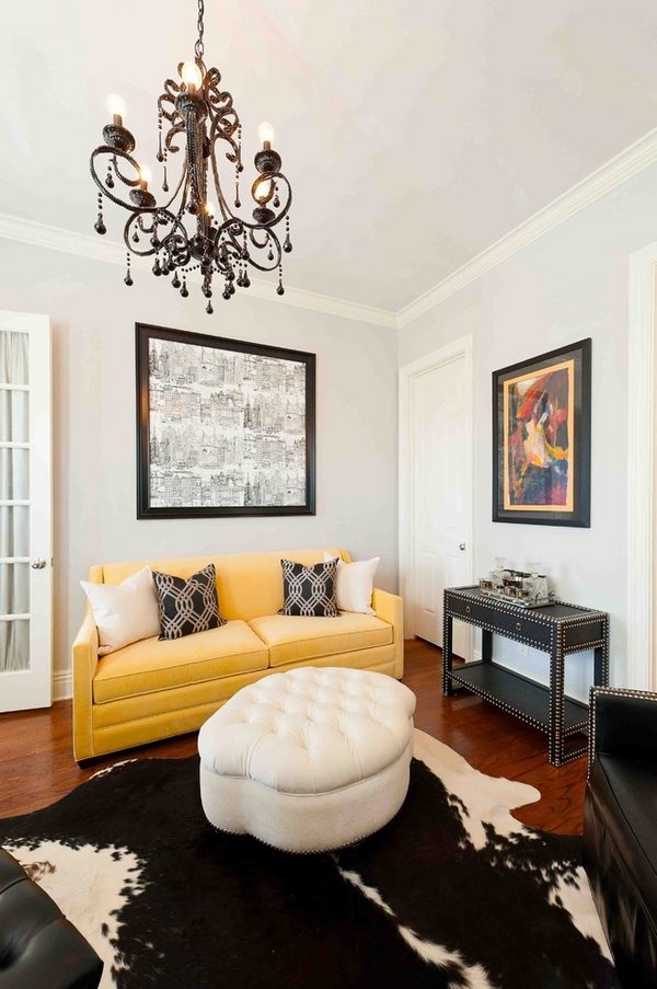 contemporary living room ideas black-crystal-chandelier-exotic carpet