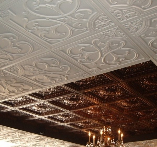 decorative ceiling design ideas witn tin ceiling tile in the center