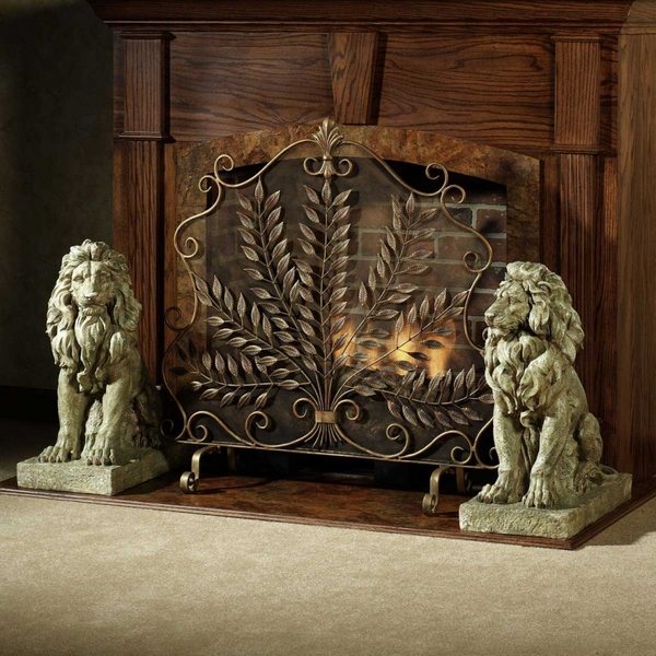 decorative-fireplace-screens-designs-twin lion scluptures