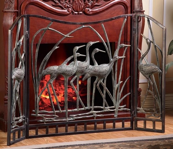 decorative-fireplace-screens- bronze bird sculptures