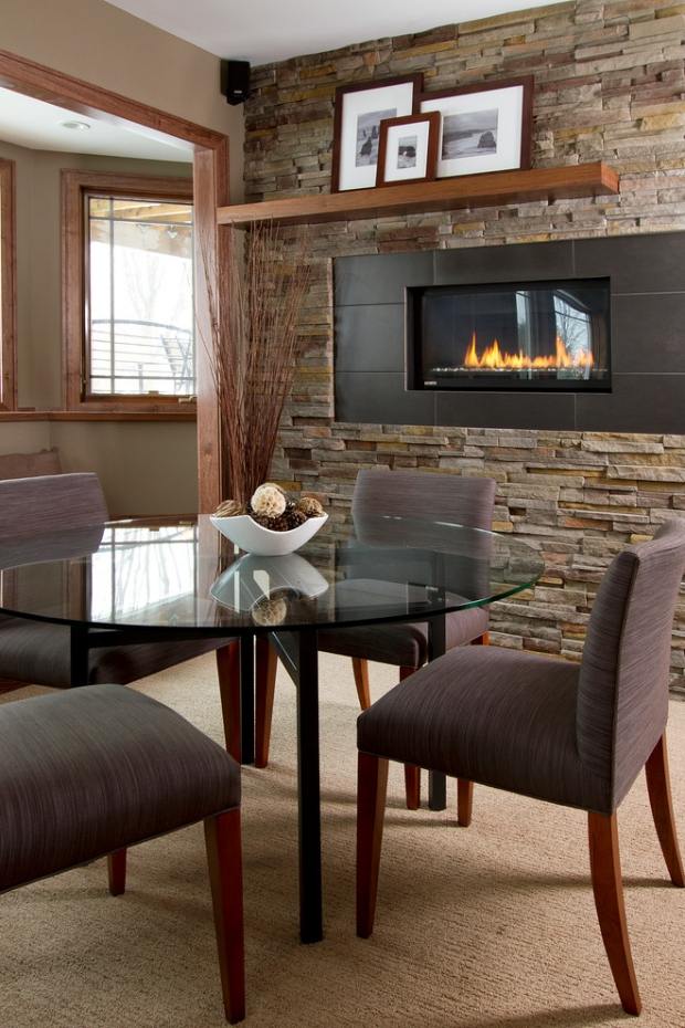 fireplace surround ideas natural stone tiles open shelf