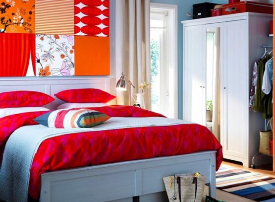ikea-small-bedroom-design-decoration-ideas-wall-painting-bold-accent-colors