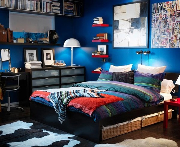 ikea-small-bedroom-design-small bedroom decorating ideas bold blue wall color