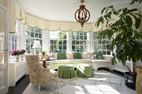white green color palette window seating bench