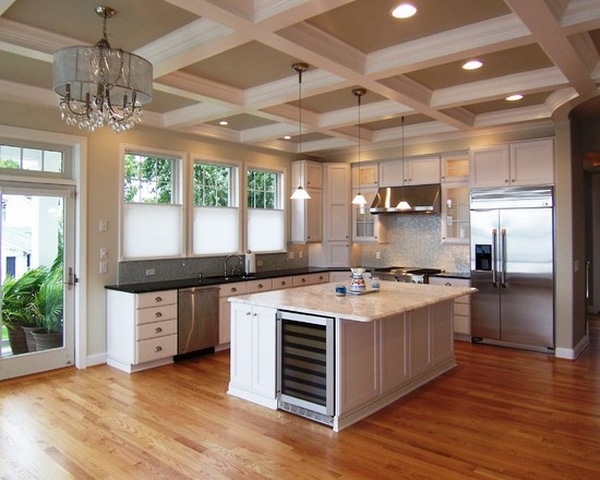 kitchen design ideas white cabinets ceiling panels recessed lighting pendants chandelier