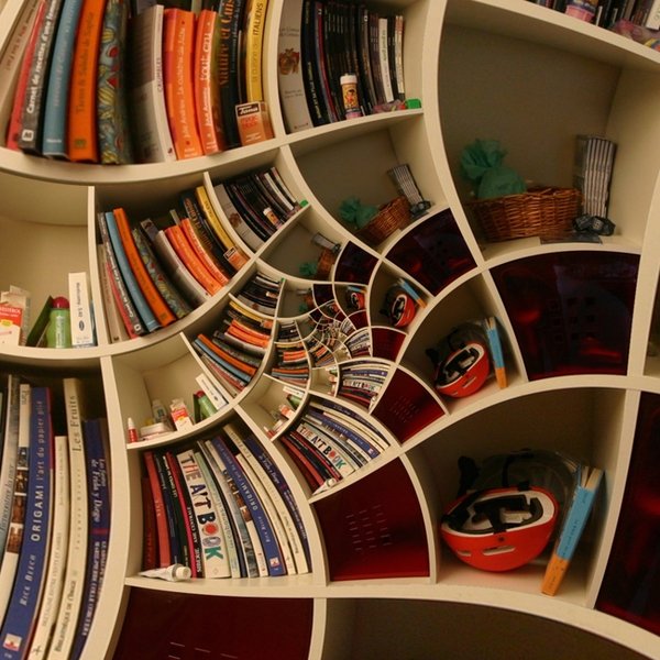 modern bookshelf designs spiral shelf wood