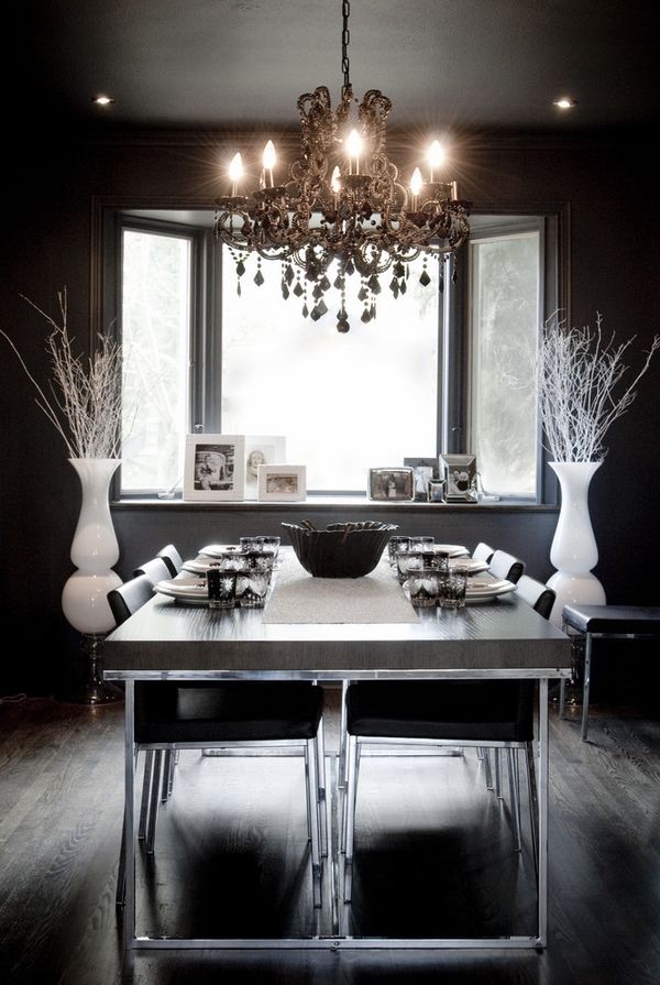 modern dining room black white-crystal-chandelier 